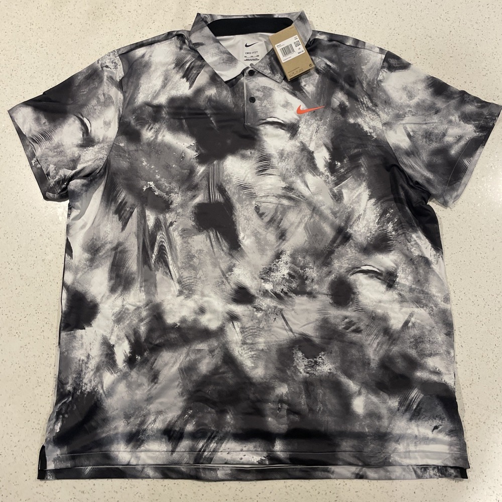 Nike Dri-Fit Tour Golf‎ Polo Shirt FD5935-010 Size XXL Black White Marble